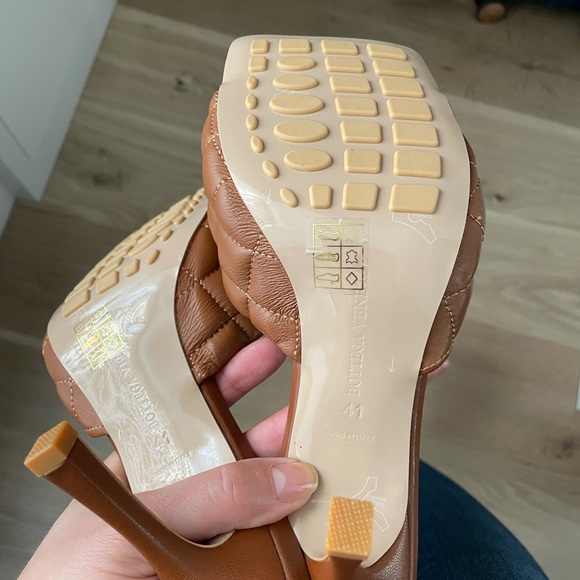 New leather heels slides Brown tan Square front US10 designer - Picture 7 of 8